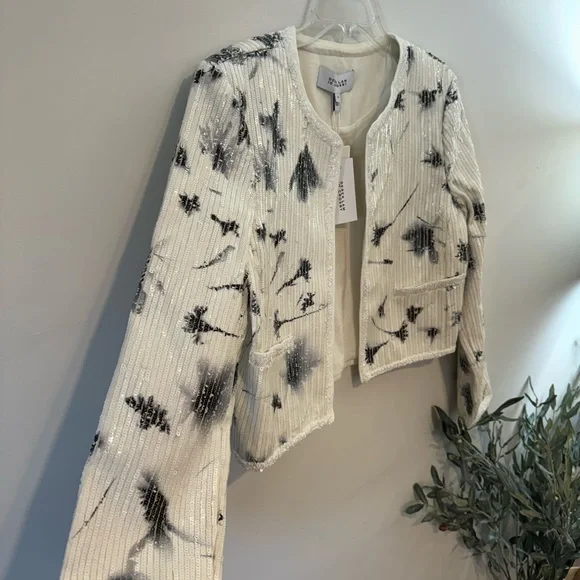 Derek Lam 10 Crosby Cameron Cotton Sequin Jacket, White/Black Multi, Size 10 NWT - Picture 5 of 9